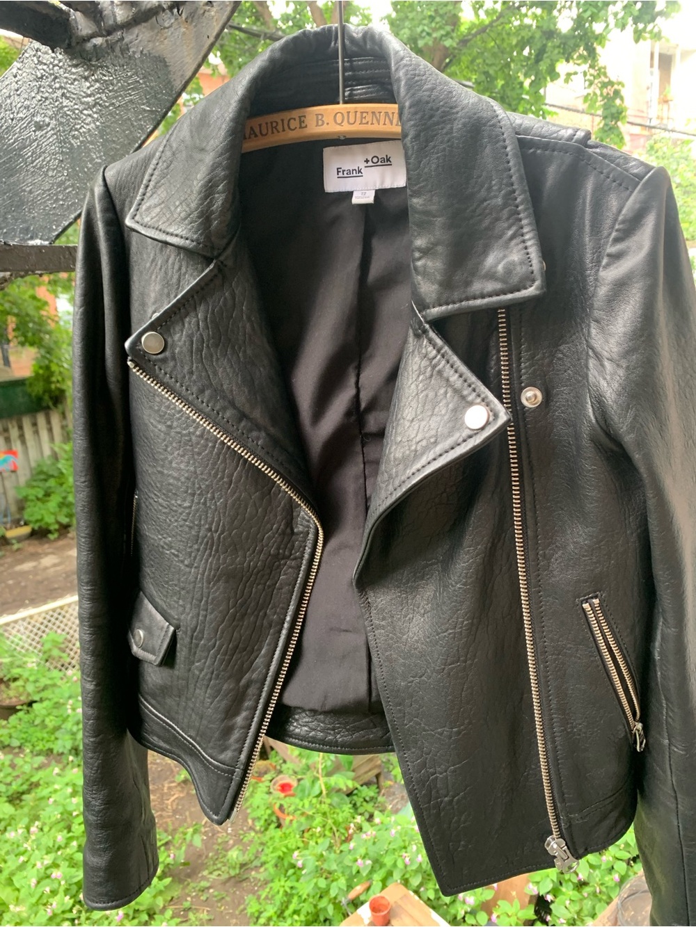 Frank & Oak Black Leather Asymmetric Moto Jacket